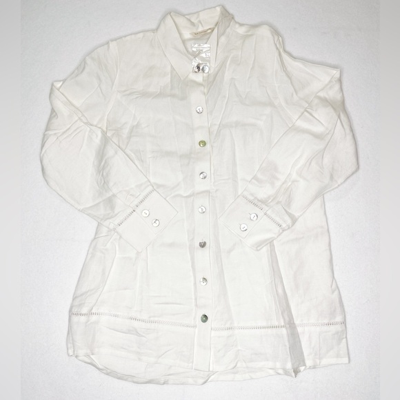 Soft Surroundings Sally Linen Blend White Button Up Shirt Size Medium NEW‎ - Picture 1 of 5